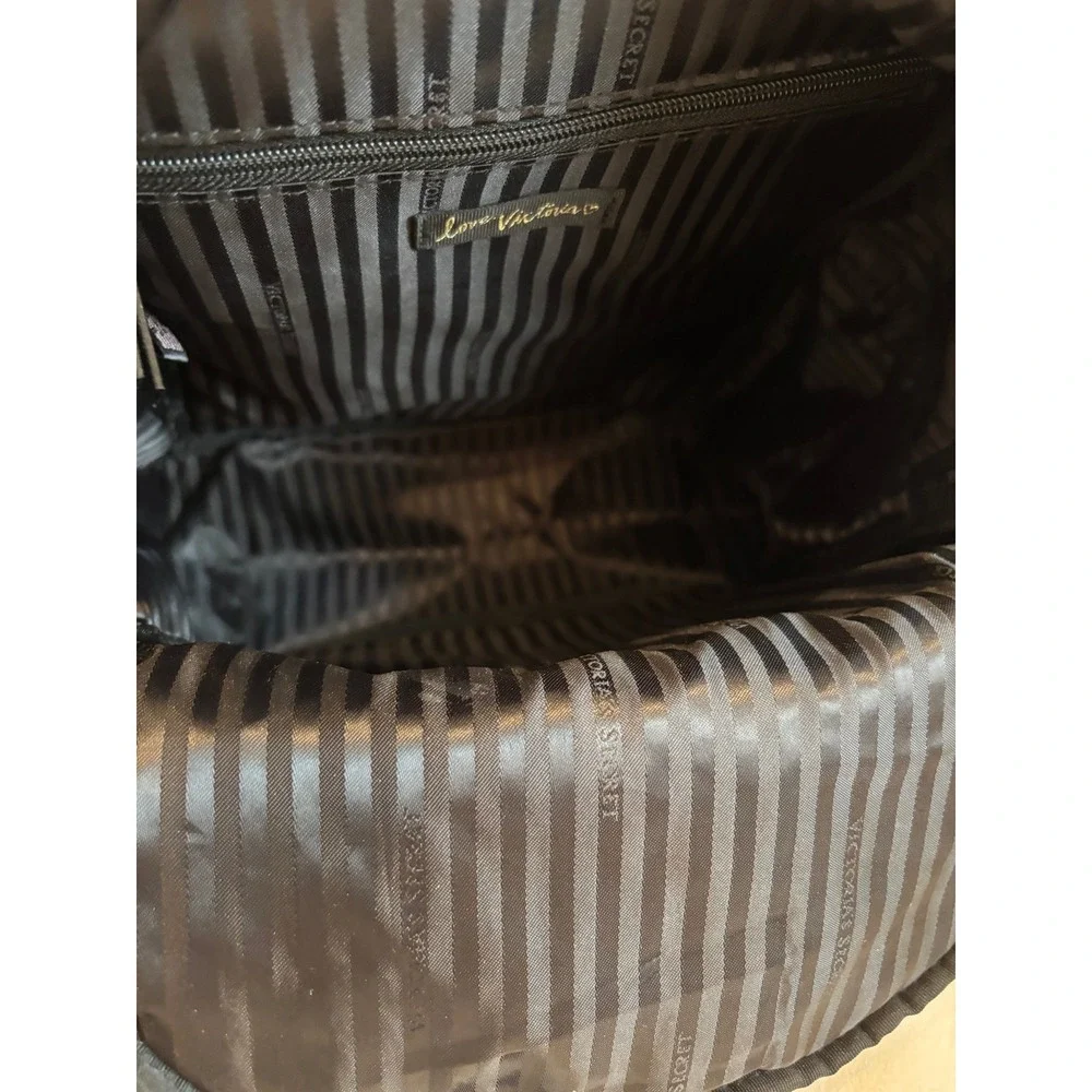 Victoria's Secret Black Velvet Quilted Studded Backpack Gold Hardware Bag‎